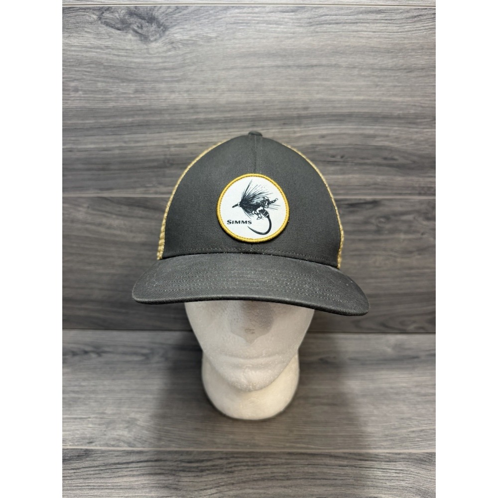 Simms Fishing Outdoor Dryfly Rodeo Patch Trucker Hag Cap Gray Yellow Adjustable